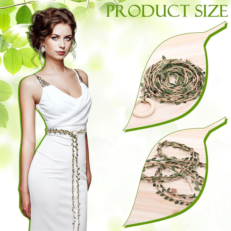 Cuffbow Artificial Leaf Skinny Belt with Wooden Buckle Twisted Braided Vintage Waist Rope Chain Bohemian Waist Belt Adjustable Hemp Rope for Dress DIY Renaissance Medieval Viking Accessories - Image 2